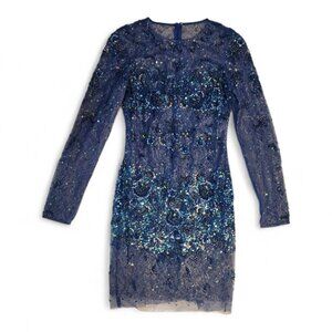 Unbranded Women's Sequin Dress Size Small Blue Long Sleeve Zipper Mesh Mini